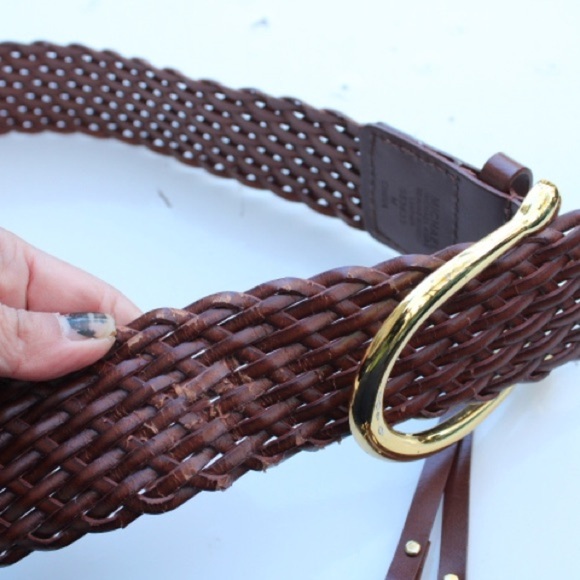 Michael Kors brown braided leather belt main image 8
